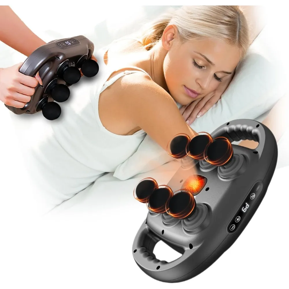 

6 Head Massage Gun Deep Tissue with 9 Levels & 9 Modes, Electric Massager Tool for Legs, Arms, Waist, Back, Buttocks - Full Body