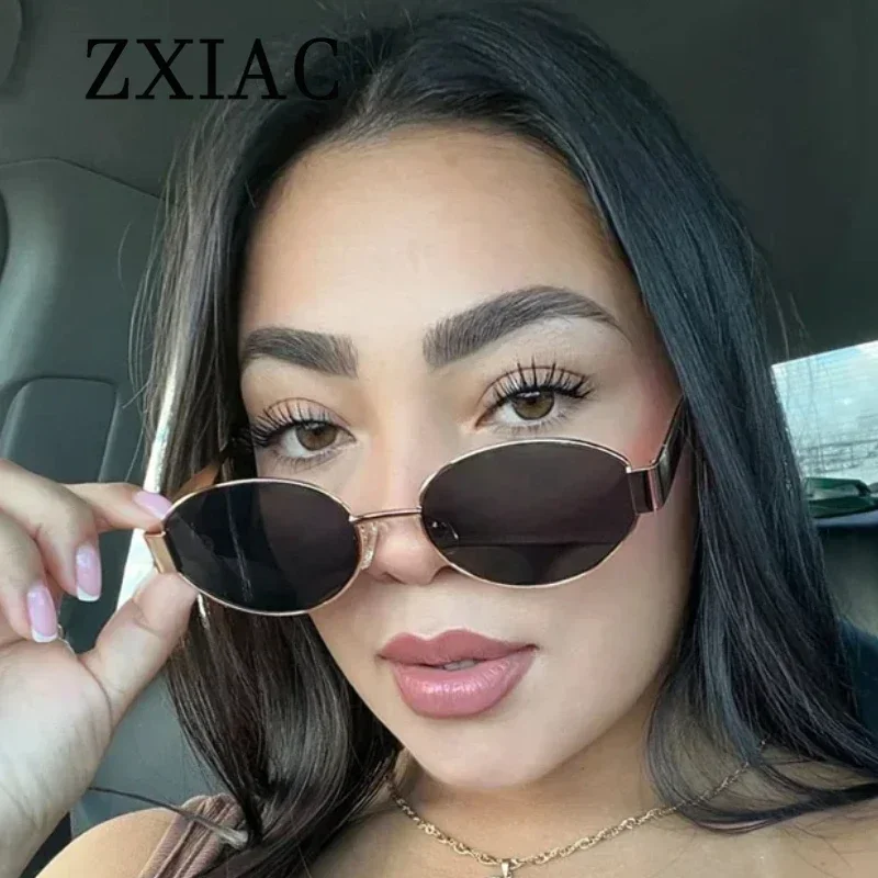 Occhiali da sole con montatura in metallo occhiali da sole ovali retrò per donna designer di marca Funky occhiali da uomo di lusso lenti verdi visiera vintage UV400