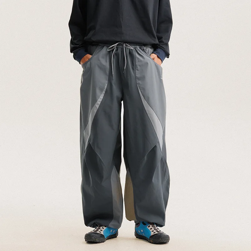 Men Outdoor Lightweight Quick Dry Ultra Loose Casual Splice Wide Leg Techwear Track Cargo Pants Women Streetwear Baggy Trousers