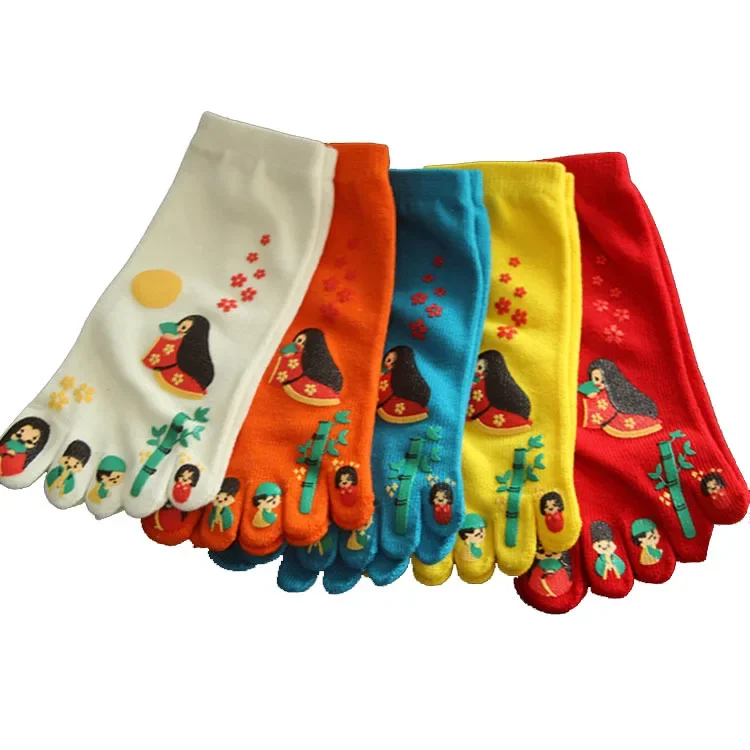 5 Pairs Women's Five Finger Socks Cartoon Printing Breathable Cotton 5 Toe Socks Women Socks Free Shipping