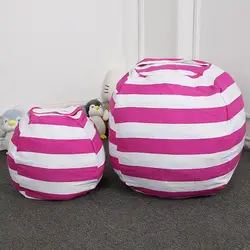 Multi-purpose Canvas Toys Storage Bean Bag Round Large Capacity Plush Toy Organizer Stripe Stuffable Animal Toys