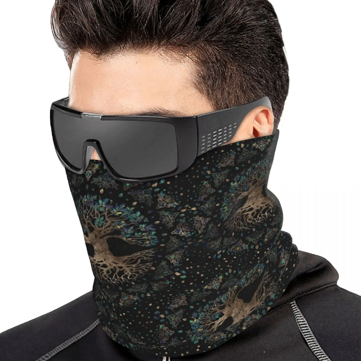 Tree Of Life -Yggdrasil Golden And Marble Ornament Bandana Neck Gaiter Printed Magic Scarf Multi-use Face Mask Adult All Season