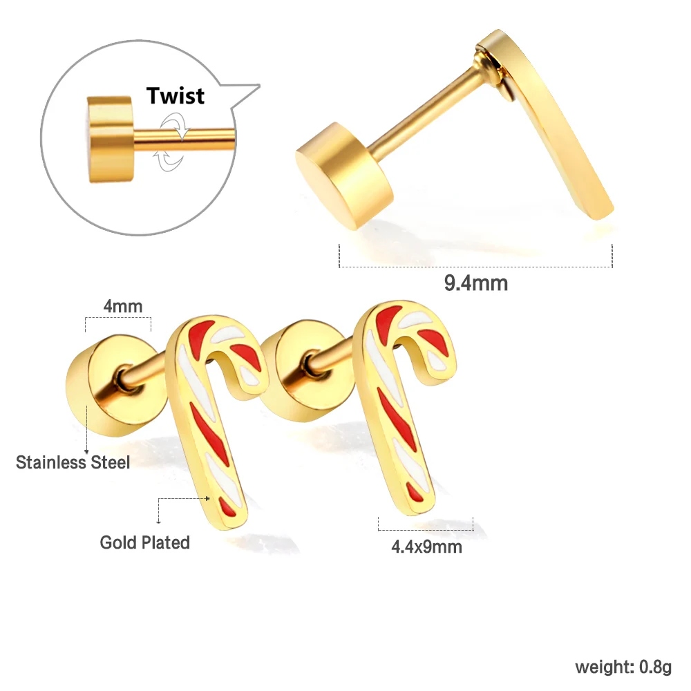 

Christmas Cane Tiny Charms Ears Piercing Steel Acrylic Hook Shape Stud Earrings for Friends Festival Gifts Jewelry Accessories
