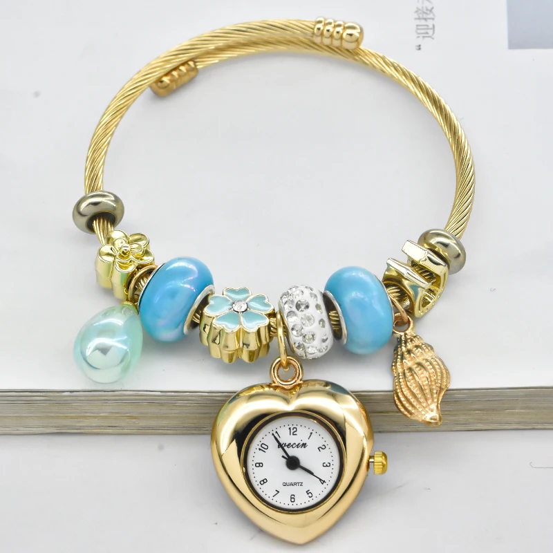 Модные женские часы-браслет Love Повседневная элегантность со стильными украшениями изысканных круглых кварцевых часов