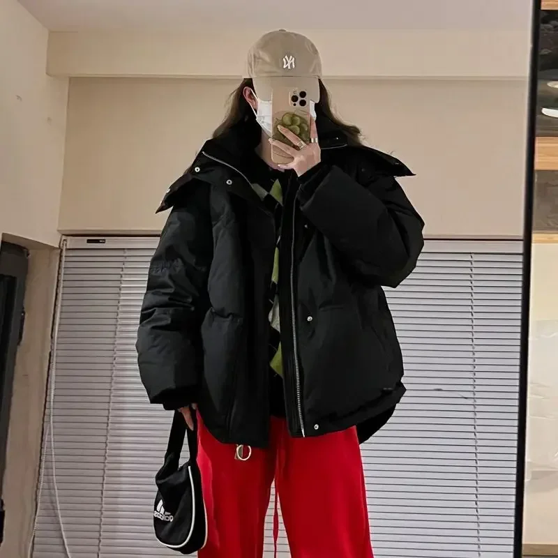 Gery Down Cotton Jacket Women Winter Hooded Loose Puffer Parkas Thick Warm Female Love Embroidery Padded Coat Snow Outwear