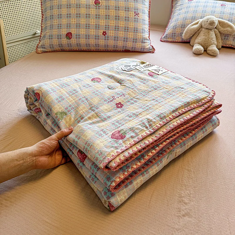 Summer Quilt Comforter Quilting 2026 New Washed Double‑Layer Gauze Air Conditioning Quilt Lightweight Cartoon Blanket