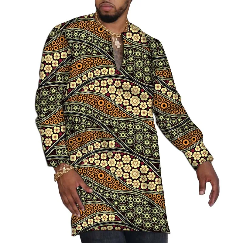 قمصان رجالية أفريقية ذات رقبة على شكل حرف v تصميم أصلي Dashiki قطع علوية مطبوعة مصممة خصيصًا ملابس الحفلات نمط عصري ملابس العريس