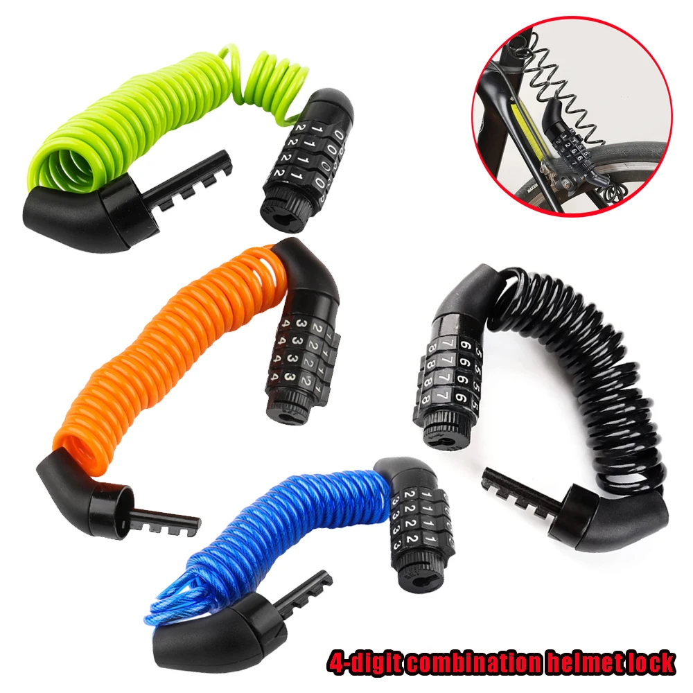 1 Pcs Helmet Lock Anti Theft 4 Digit Combination Mountain Bike Road Bike Lock Scooters Motorcycle Portable Bicycle Cable Lock