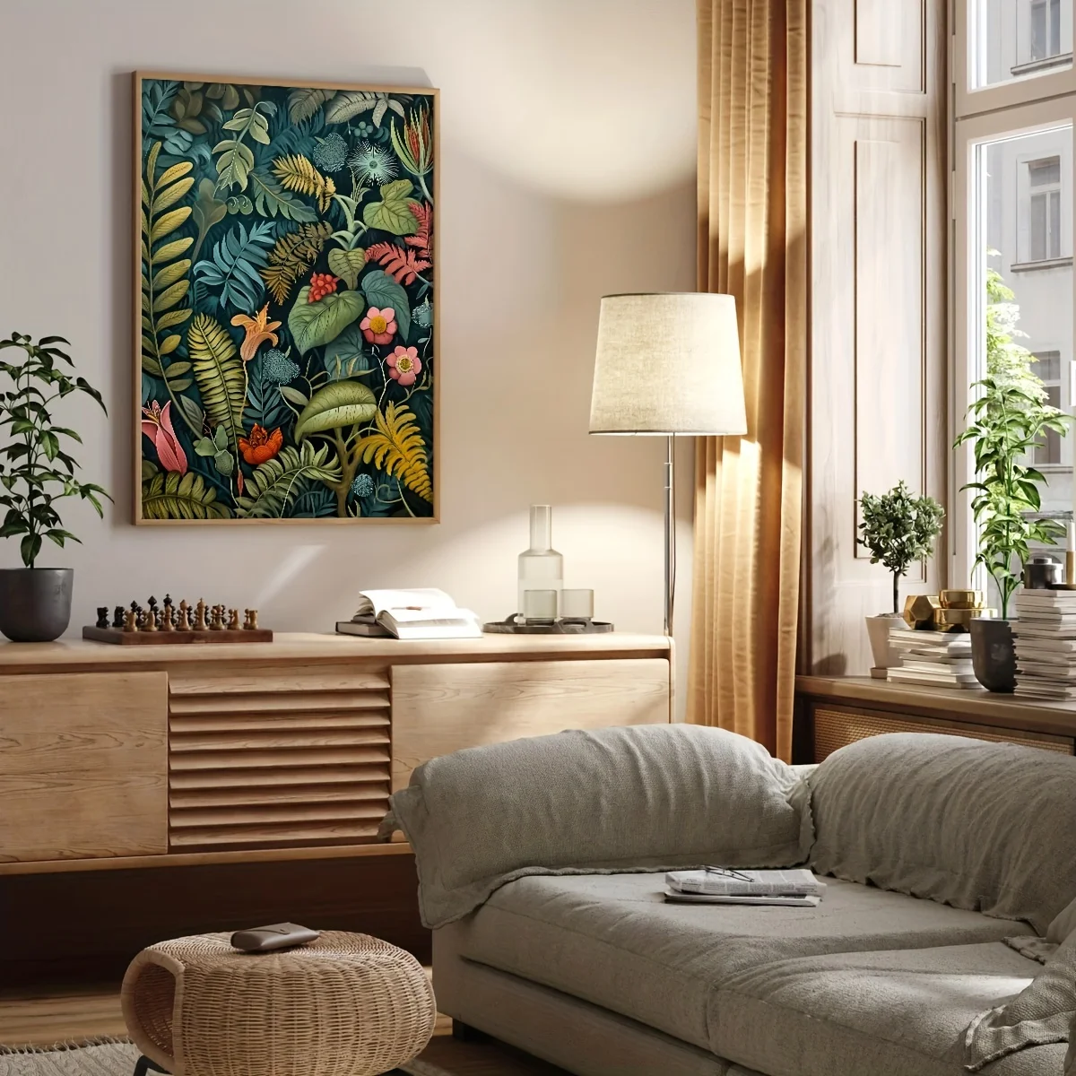 3pcs Set Vintage Jungleland Flower Henry Rousseau Inspired Wall Art Canvas Print,Plant Print Poster,Tropical Jungle Wall Art,Vintage Wall Art,Spring