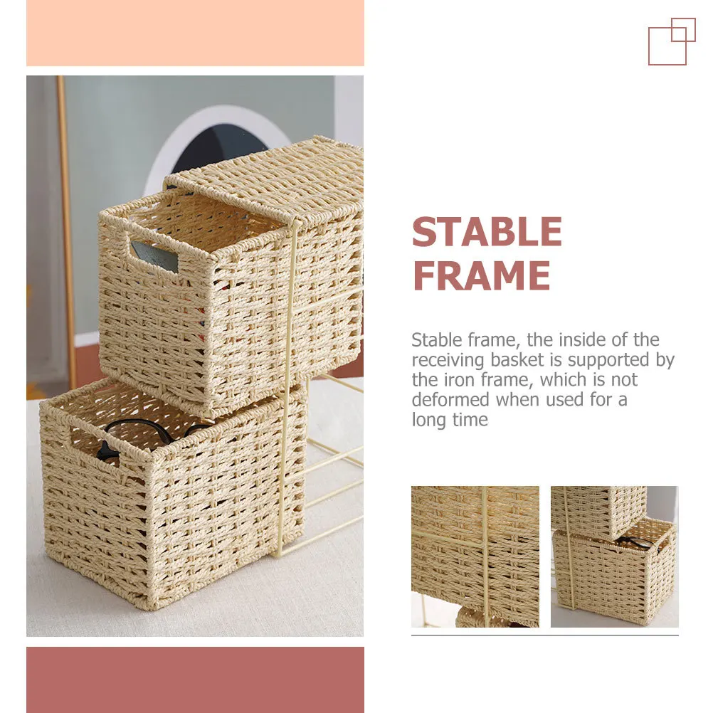 عملي مقلد الروطان طبقة مزدوجة سلة درج نوع حاوية تخزين المنزل للجوارب مستحضرات التجميل أدراج تخزين صغيرة