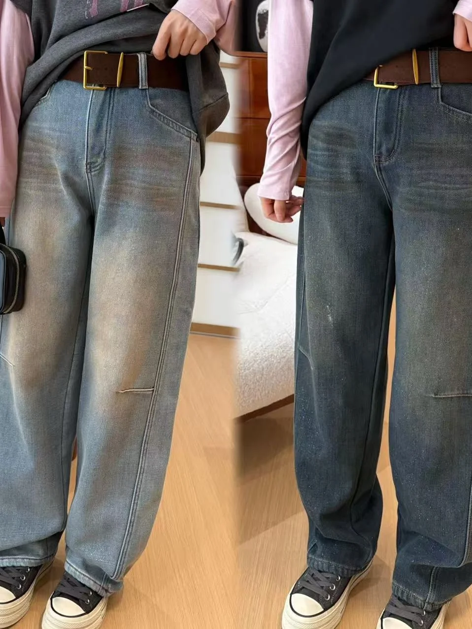 

High Waist Fce Lined Wide Leg Denim Jeans Vintage Waed Sparkling Women's Winter Casual Cotton Blend High Waist Jeans