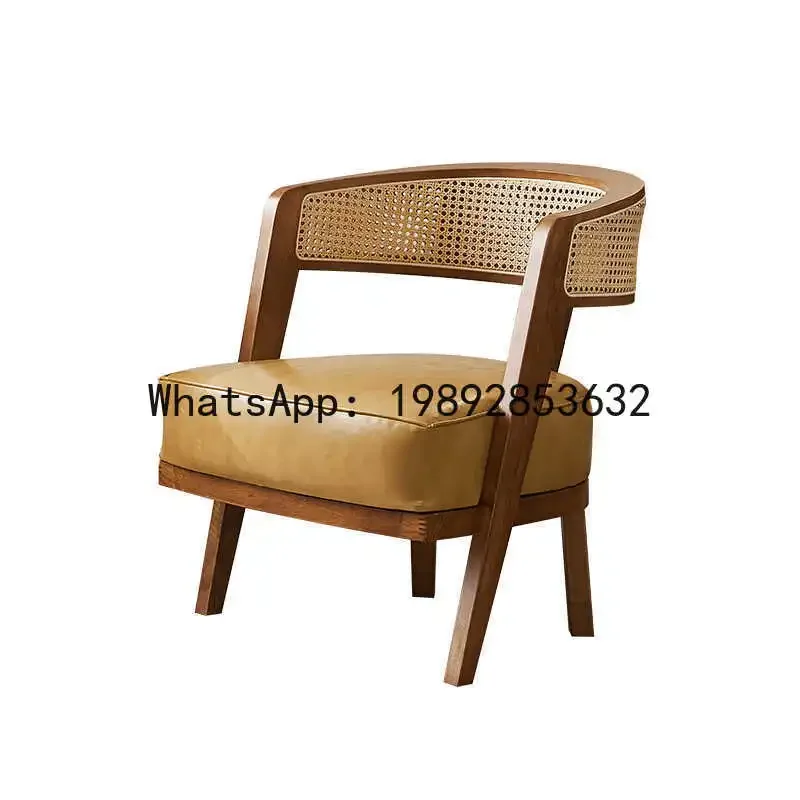 4-10 rattan table and chair three-piece combination household living room leisure sofa chair solid wood single rattan chair