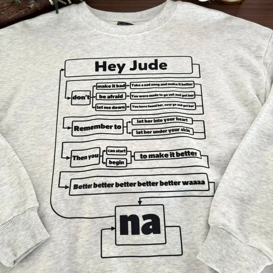 Hey Jude Pure Cotton round Neck Sweatshirt Casual Loose Couple Fun Creative Heavyweight Think Map Design Unisex Hoodie