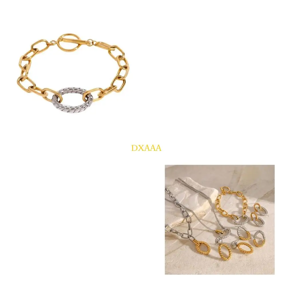 DXAA Elegant Stainless Steel Jewelry Set Featuring Geometric with Round Twisted Stripes for Trendy Trendsetters Casual Wear