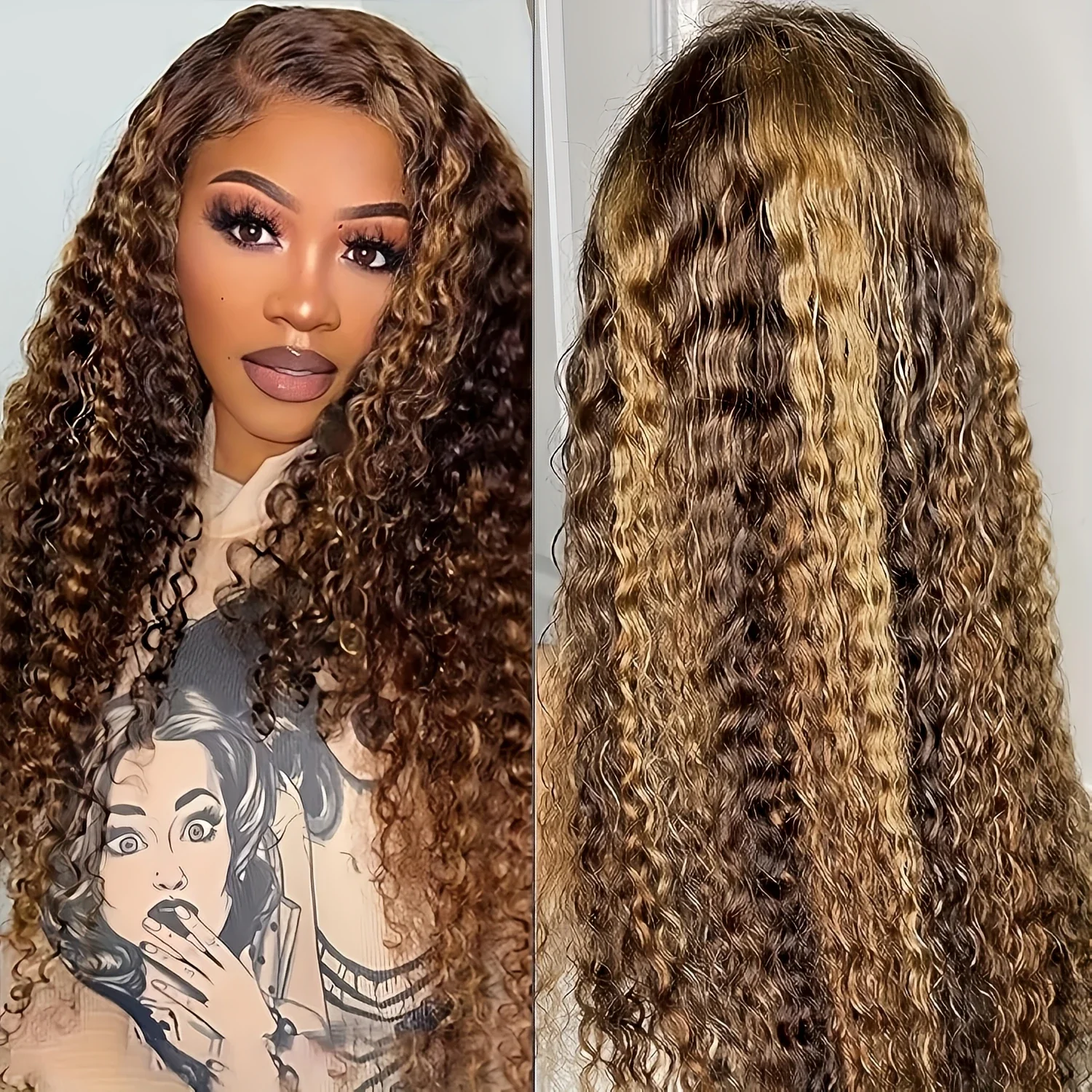 26 Zoll lange, weiche, 180-dichte, hellblonde, verworrene, lockige Lace-Front-Perücke für Frauen, hitzebeständig, synthetisch, ohne Kleber, vorgezupft, für den täglichen Gebrauch