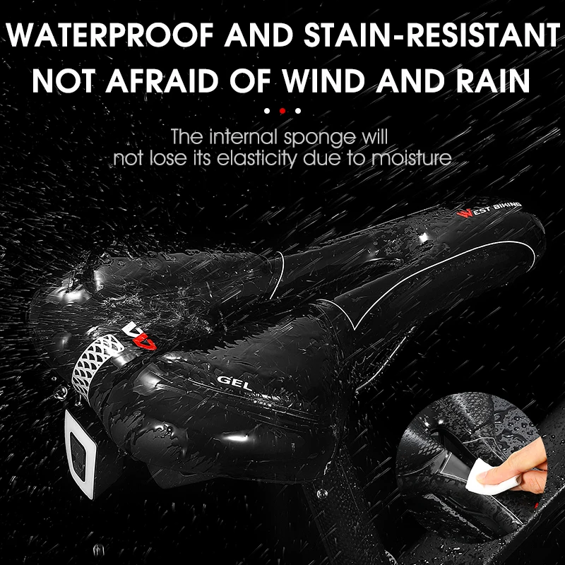 WEST BIKING Bike Saddle PU Waterproof High Elastic Silicone Bicycle Cushion Hollow Breathable Shockproof MTB Road Bike Seat