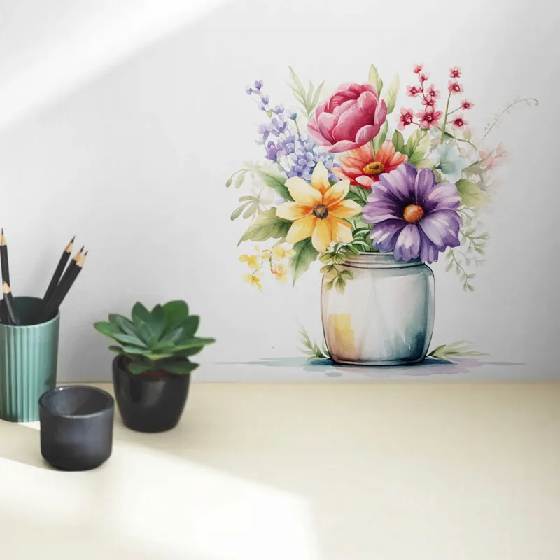 C53# Flowers and plants wall stickers bathroom toilet decoration decals living room cabinets home decoration murals