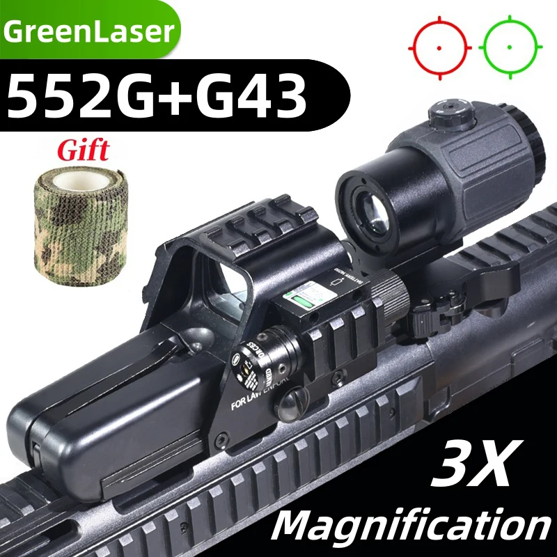 G45/G43 3X/5X Magnifier 552G Green Red Dot Reflex Holographic Optics Green Laser Sight Tactical Hunting Combo Fit 20mm Rail