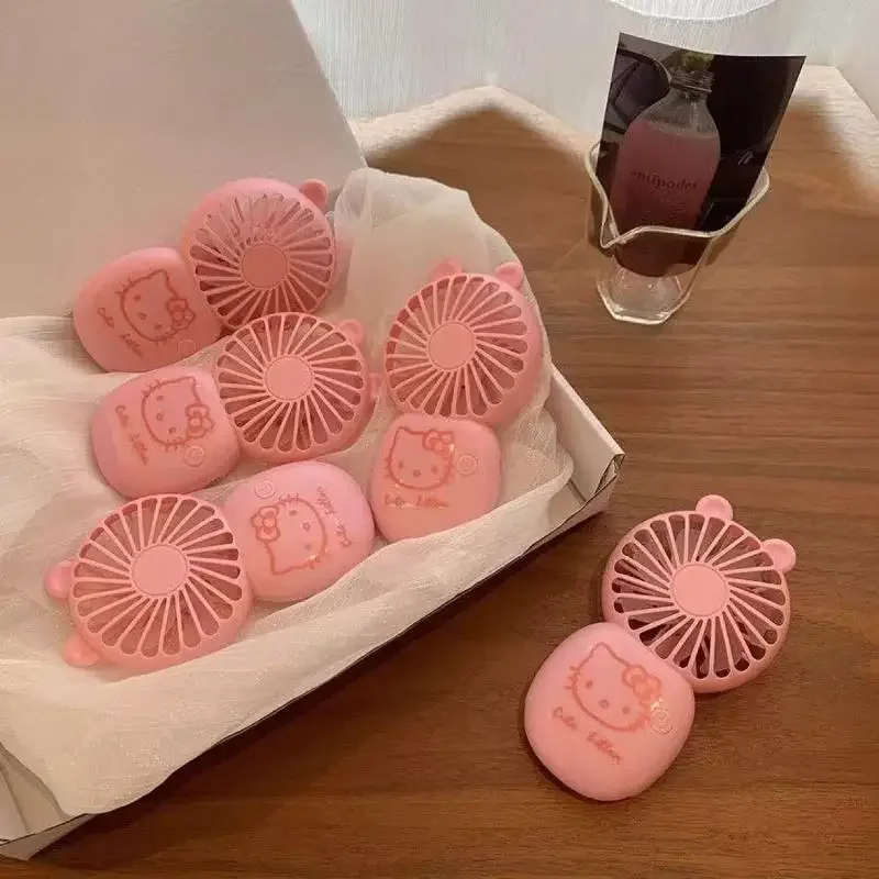 1 Set Anime Kawaii Cute KT Cat Portable Outdoor Usb Small Fan Cartoon HelloKitty Small Fan Handheld High-Value Fan