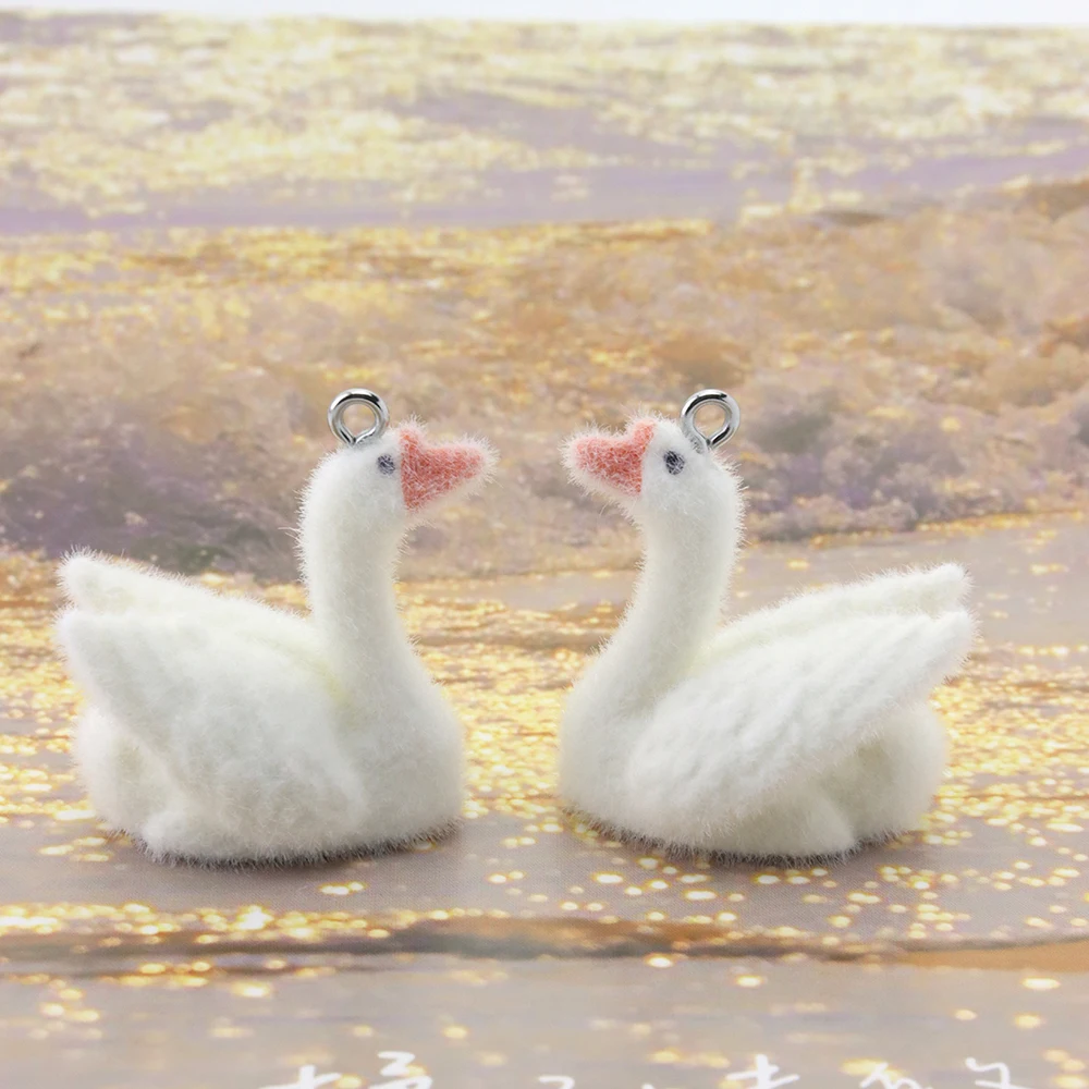 20pcs 3D Flocking Resin Swan Charms Animal Pendant Accessories for Necklace Keychain Earrings Bags DIY Making Jewelry Adornment
