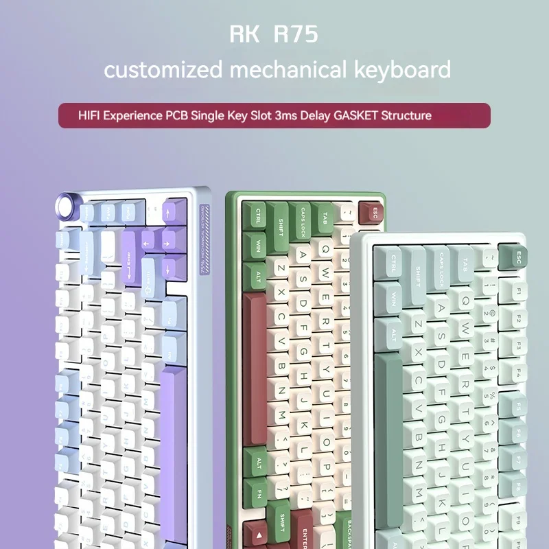 Rkr75 Customized Mechanical Keyboard Wireless Bluetooth 2.4g Tri-Mode Gasket Structure 75% Allocation Games Mechanical Keyboards