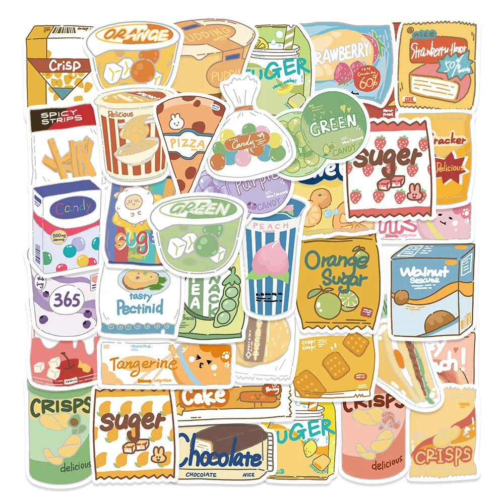 10/20/40pcs Cute Cartoon Snack Packaging Stickers Funny Graffiti Decals Waterproof DIY Fridge Phone Water Bottle Luggage Sticker