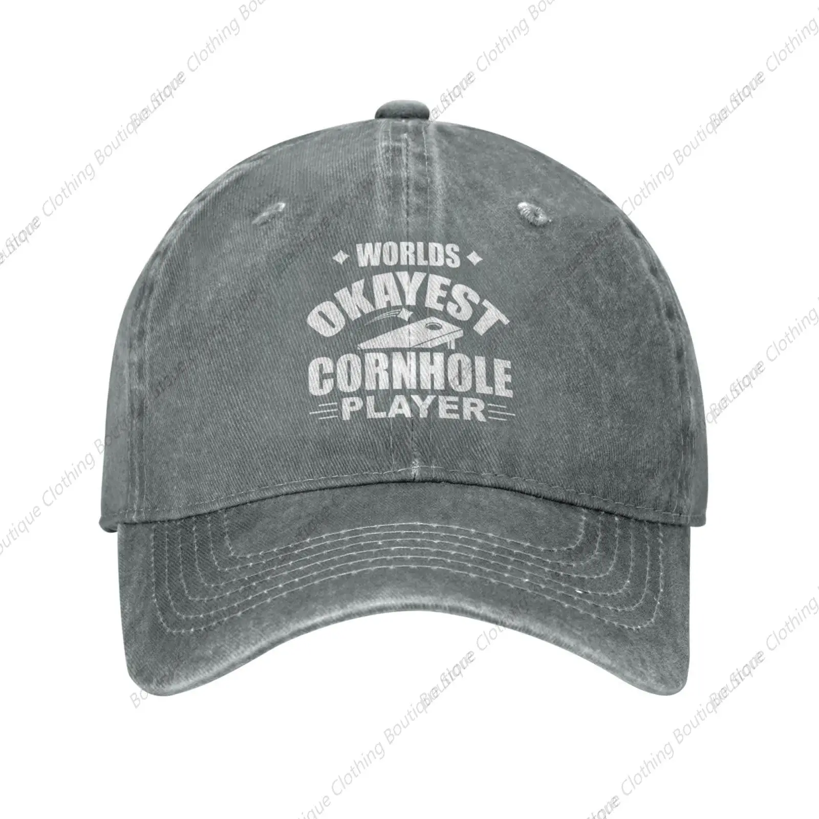 

World's Okayest Cornhole Player Classic Baseball Cap Wash Retro Cotton Cowboy Trucker Hat Gray