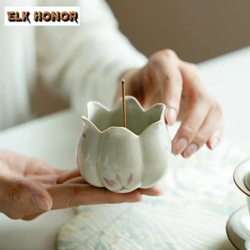 مرسومة باليد الوردي السحلية خط صغير حامل البخور البخور الدخان شلال البخور المعلقات عزز مبخرة حفل الشاي حلية