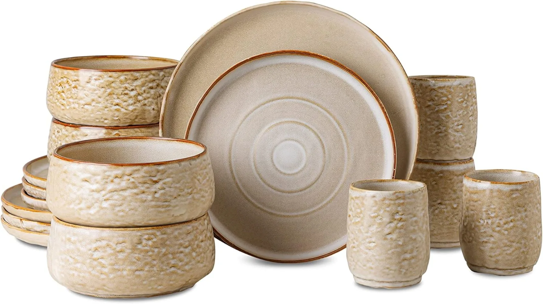 

Stone By Mercer Project SHOSAI 16-Piece Stoneware Dinnerware Set, Plates and Bowls Set, Modern Dishware Set Fo 4,Sand