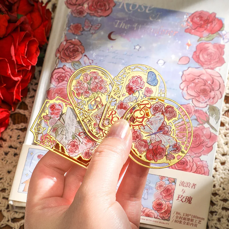 خمر رائعة روز المعادن المرجعية الجوف خارج الفن الزهور دبابيس ورق القراءة علامة ديكور صفحة حامل الطلاب المعلمين هدية #2