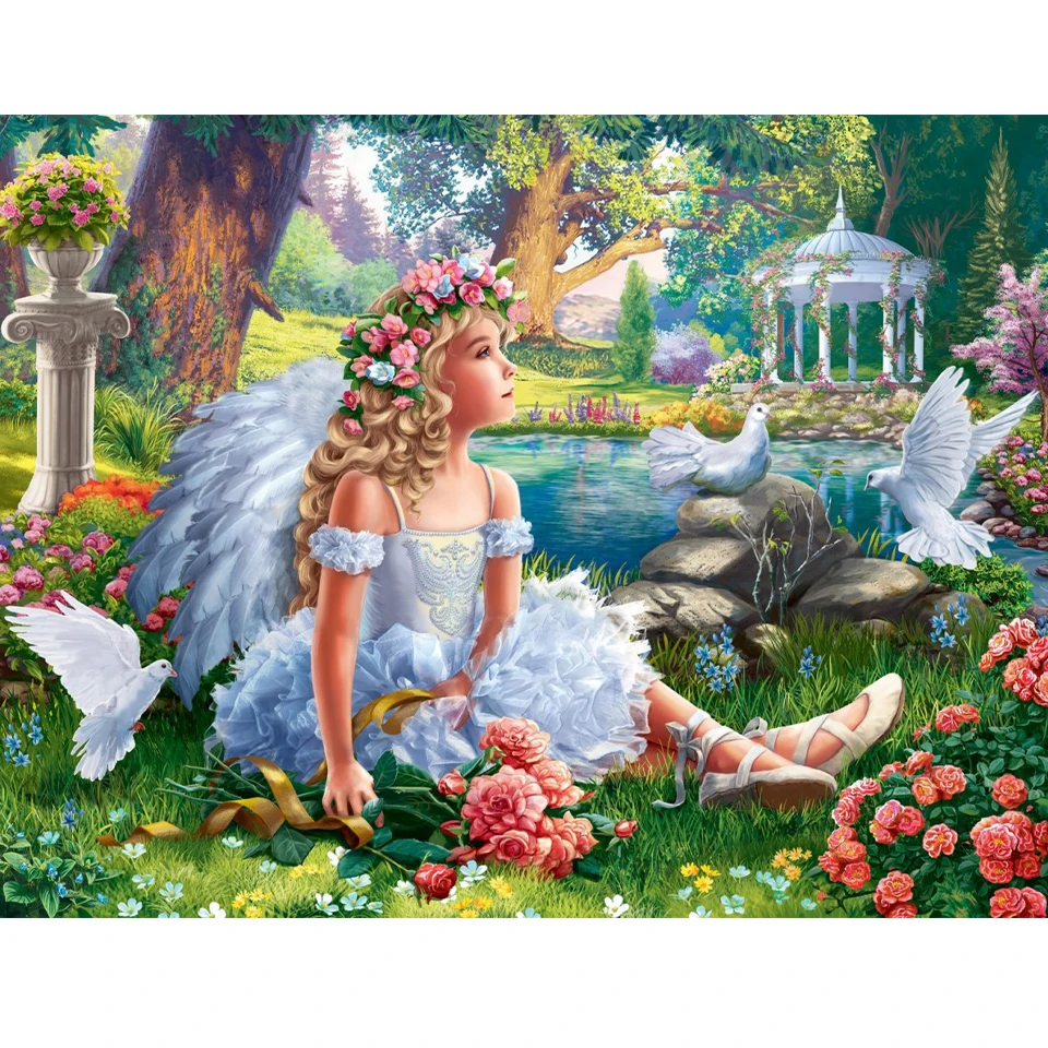 DIY Diamond Art Painting New Product Girl Fairy and White Dove Cross Embroidery Set Embroidery Full Diamond Mosaic Embroidery