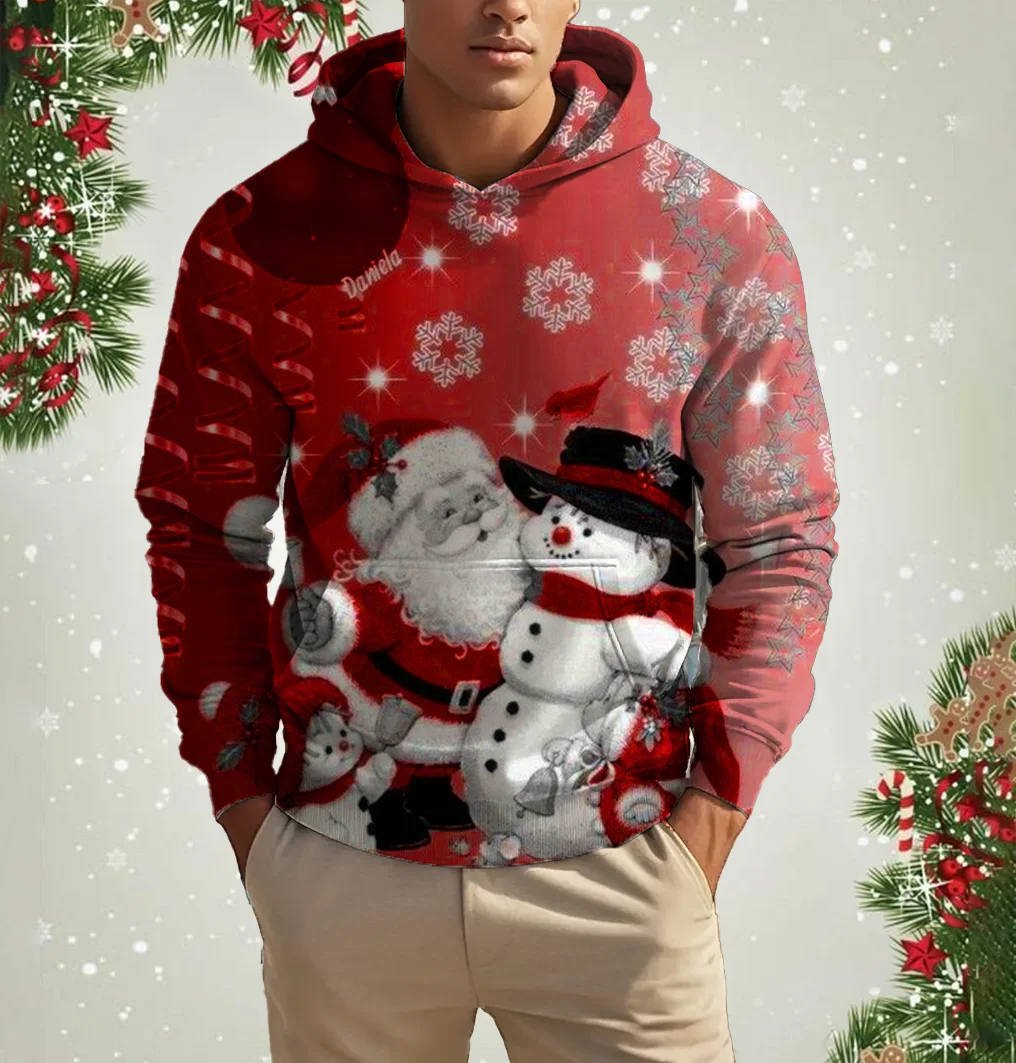 Men's Christmas Reindeer Print Hoodie Animal Cartoon Pattern Sweatshirt Casual Cute Polyester Spandex Blended Hooded Sweatshirt