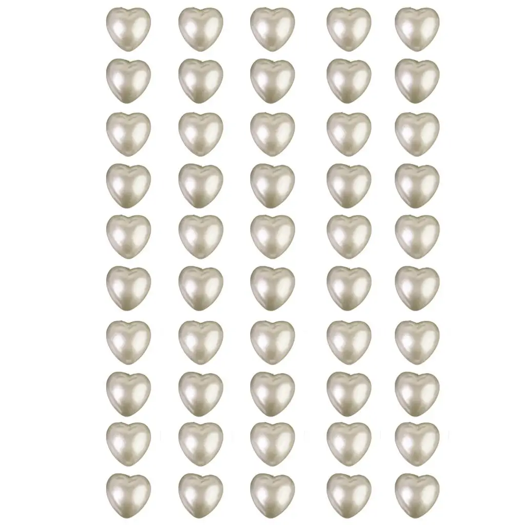 Ivory Heart Shaped Faux Pearl Sticker Flat Back for Sewing Card Scrapbook Embellishment