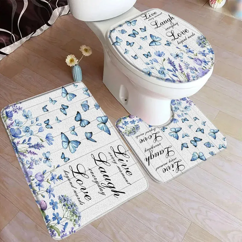 

IJH36Набор ковриков для ванной с красочными бабочками, акварельные бабочки, абстрактное искусство, фланель, домашний ковер, декор для ванной комнаты, напольные коврики Toi2Mh $