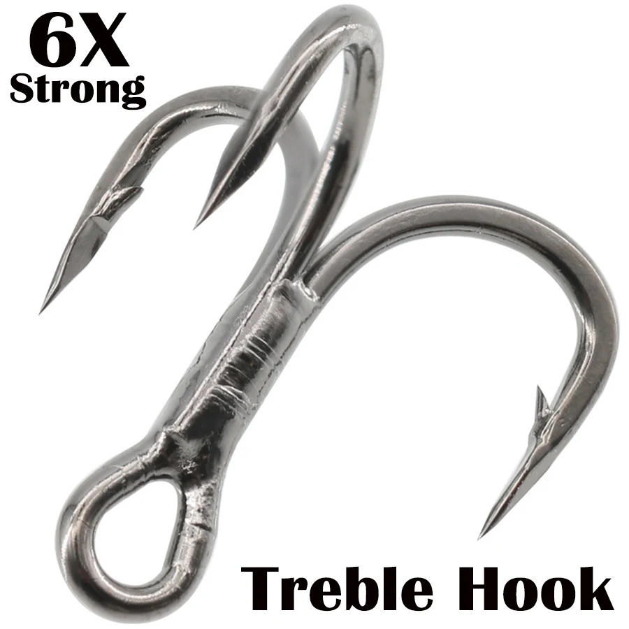 

Fishing Treble Hook 6X Strong Carbon Steel Classic Round Bend Triple Fish Hooks Set Hooks for Big Game Bluefish Salmon Kingfish