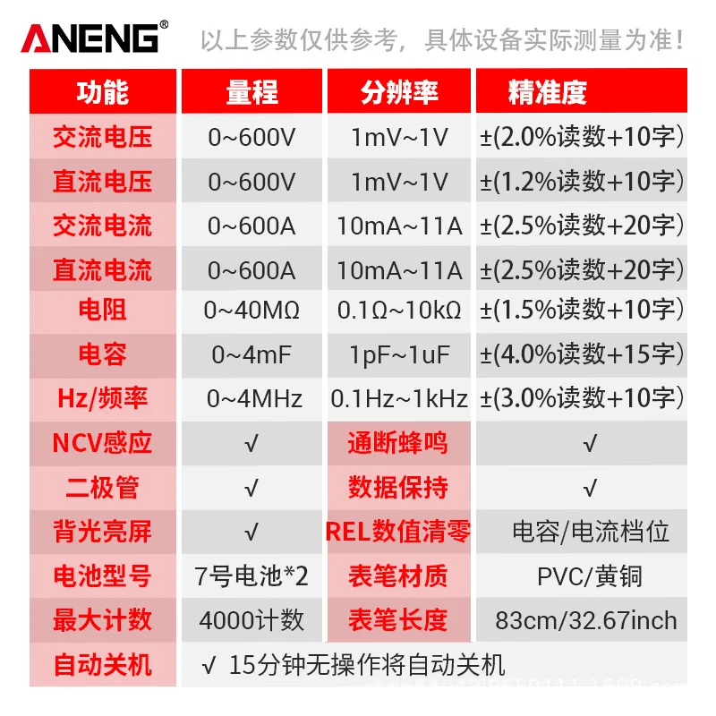 ANENG AC-DC Clamp Meter High-precision Anti-burn Electrician Multi-function Digital Clamp Meter Capacitor Resistance Ammeter