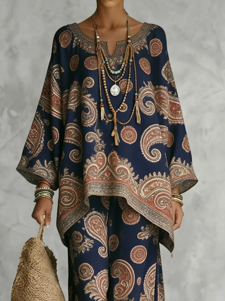 Yeezzi Damen-Bluse im Vintage-Stil, Boho-Stil, Paisley-Druck, Fledermausärmel, passende Oberteile, V-Ausschnitt, lockere, lässige Bluse, Urlaubs- und Strand-Ethno-Shirt – Detail 3