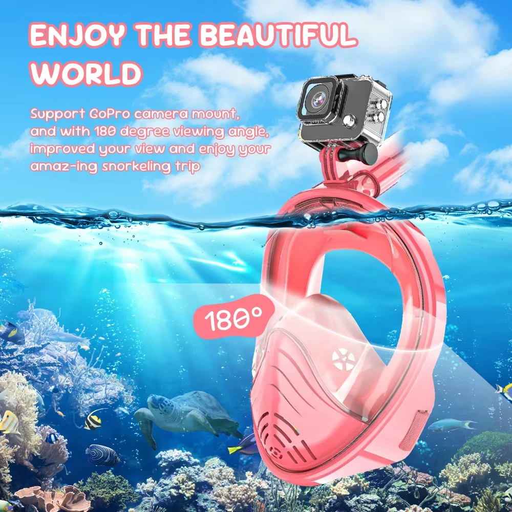 Kids Snorkel Mask  Anti-Fog Leak-Proof Soft Silicone Design Easy to Wear Diving Mask Underwater Scuba Full Face  360° Panoramic view 2