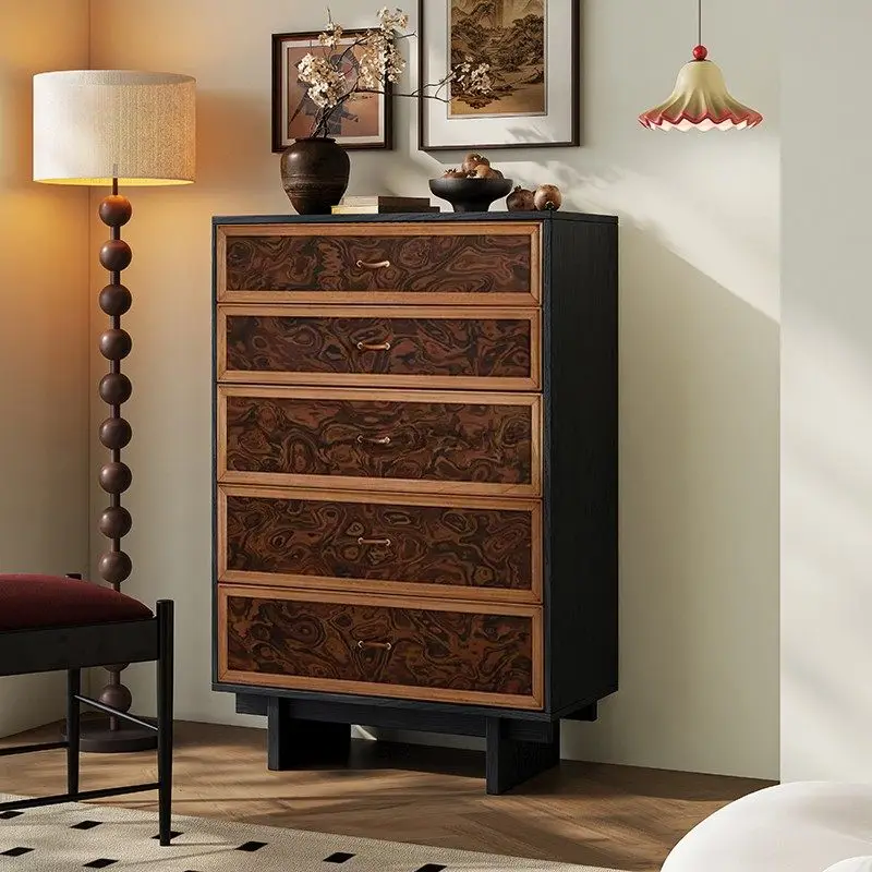 Ink-dyed flowing cloud bucket cabinet medium antique solid wood storage cabinet living room bedroom bedside cabinet