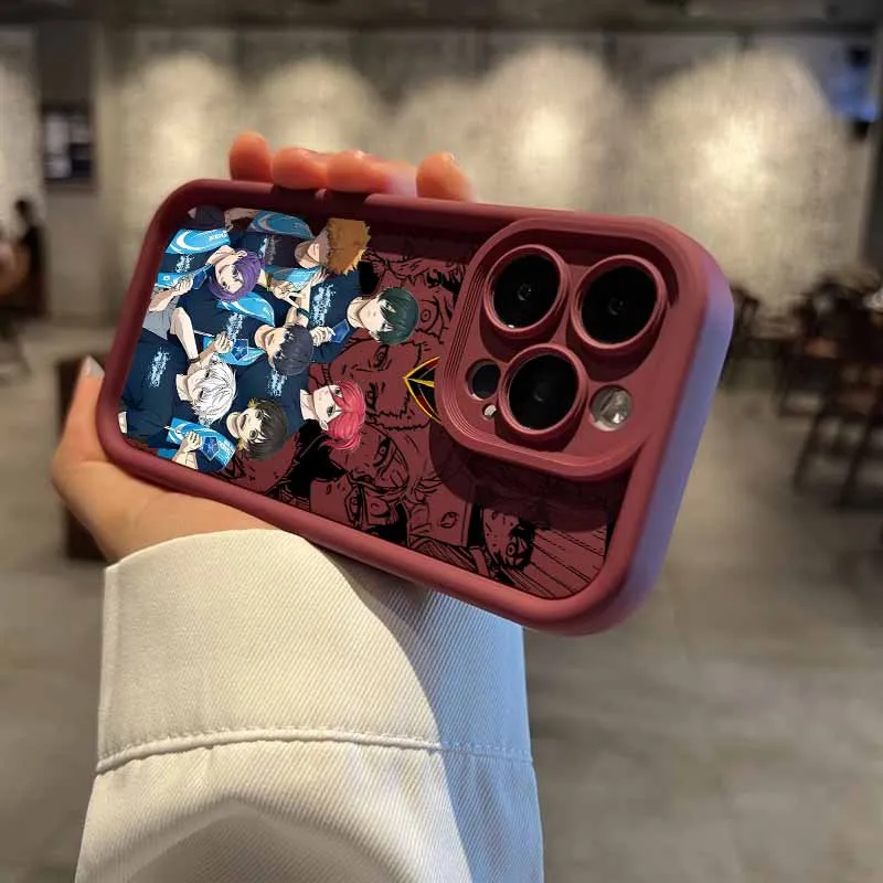 حار الدم أنيمي الأزرق قفل ل أبل آيفون 17 16 15 14 13 12 Mini 11 Pro ماكس عيون سلم غطاء فوندا سيليكون لينة جراب هاتف