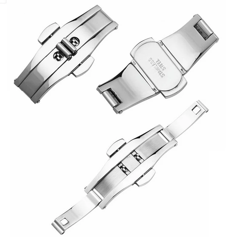 304 Edelstahl Uhrenarmband-Schnalle 4mm 5mm 6mm Uhrenarmband-Verschluss Silber Edelstahl Schmetterlingsverschluss Zubehör