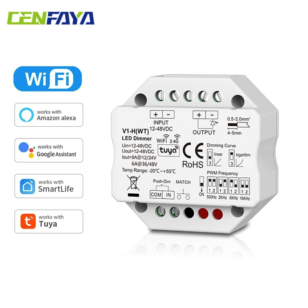 Smart Dimming LED Controller Tuya WiFi Smart Control Dimmer DC12-48V With Push Switch Dimming USE For Standard Wall Junction Box
