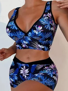 Maillot de bain imprimé, col en V et taille, Boxer, Bikini, rembourré, pour femmes, pour baigneurs, vêtements de plage, 2024