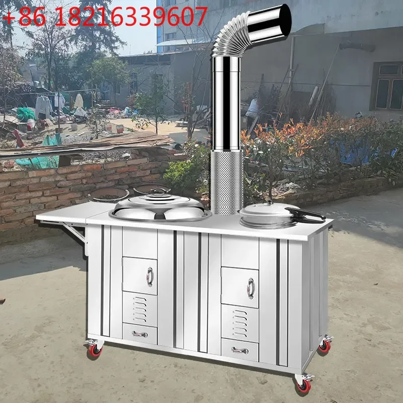 Stainless Steel Firewood Stove Indoor Outdoor Portable Wood Burning Heater Double Burner Large Pot Table for Camping Picnic