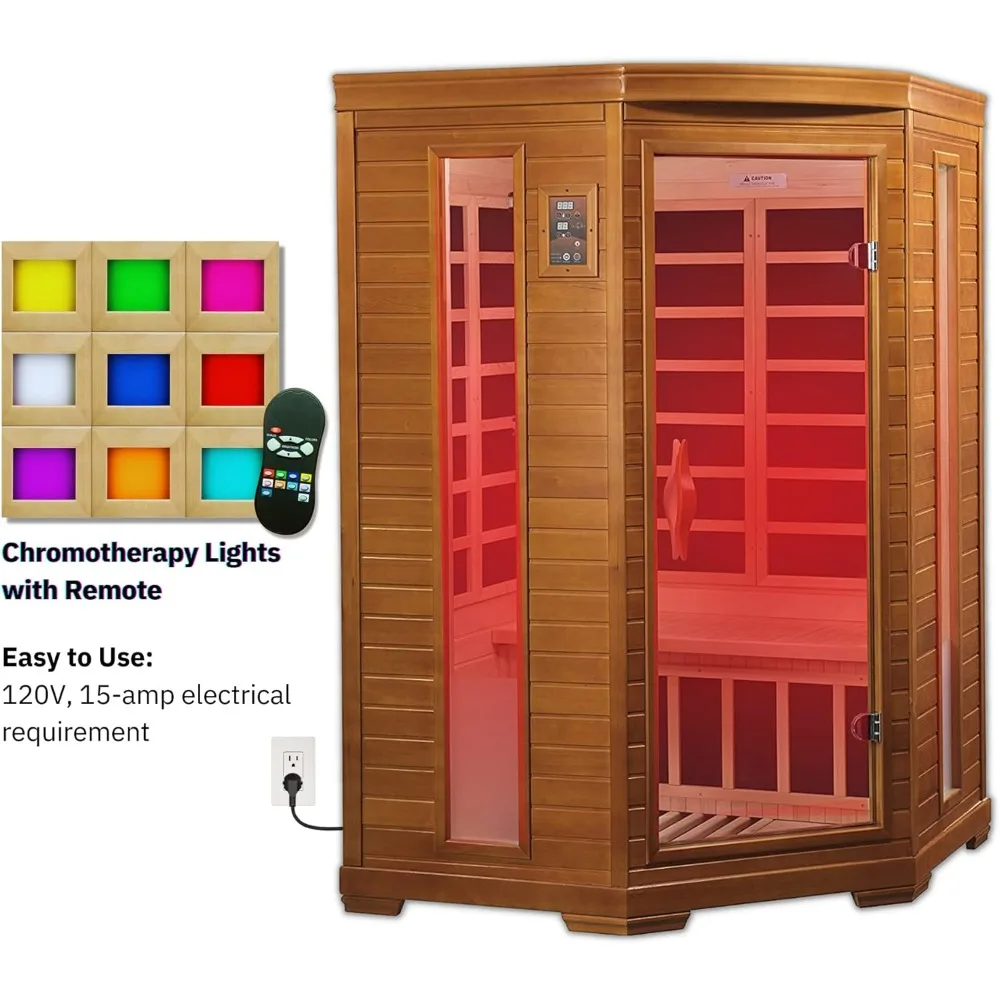 Dynamic Hemming 2 Person Infrared Corner Sauna for Home, Low EMF Indoor Saunas Full Size Indoor Personal Spa 49