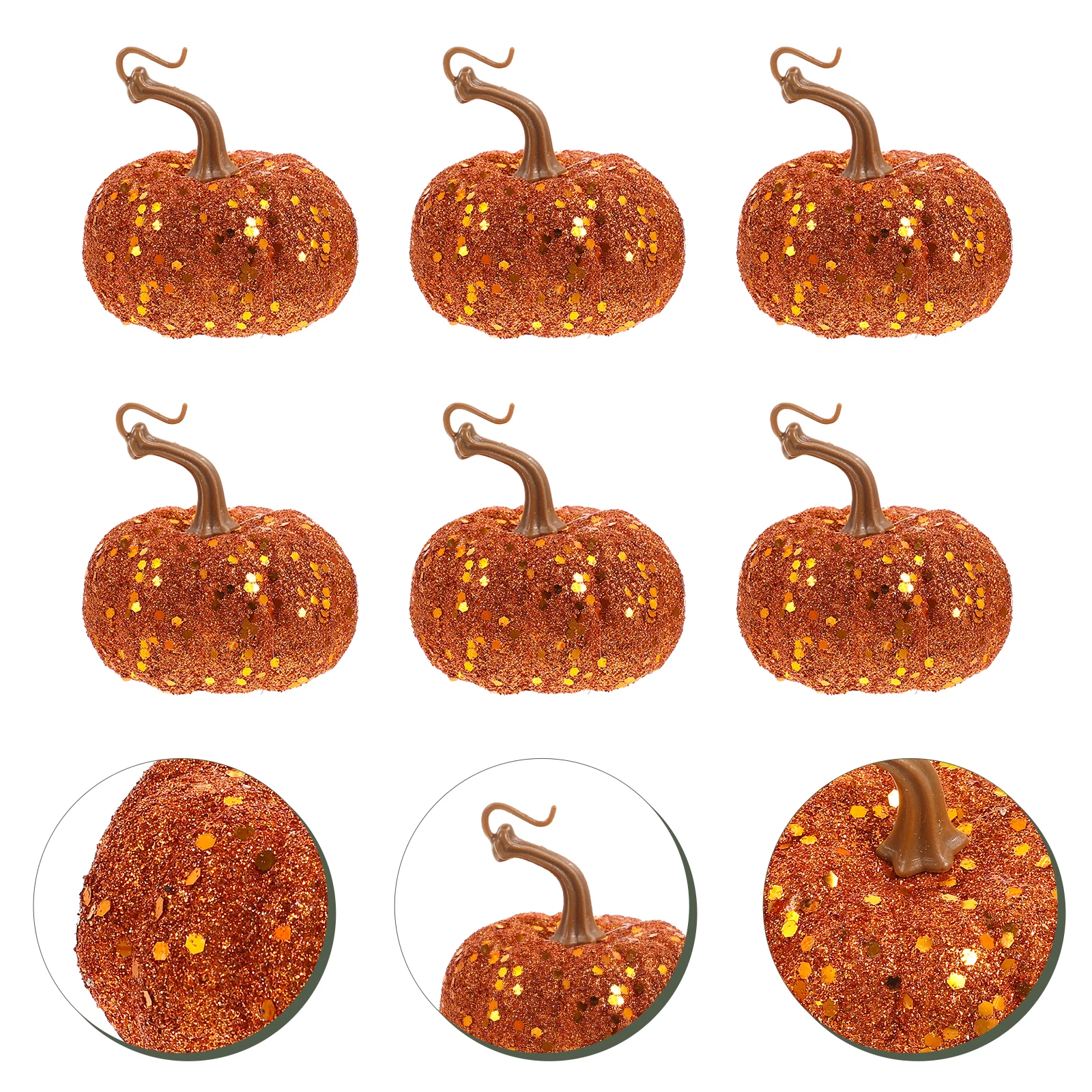 6pcs Simulated Foam Pumpkin Pendant Halloween Artificial Pumpkins Hanging Crafts Decorative Foams DIY Ornaments Sequined