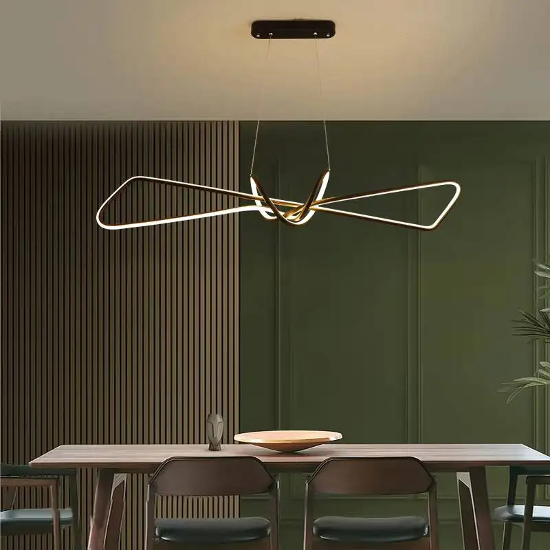 Postmodern Creative Restaurant Pendant Lamp Nordic Dining Table Cafe Bar Chandeliers Villa Model Room Golden LED Strip Light