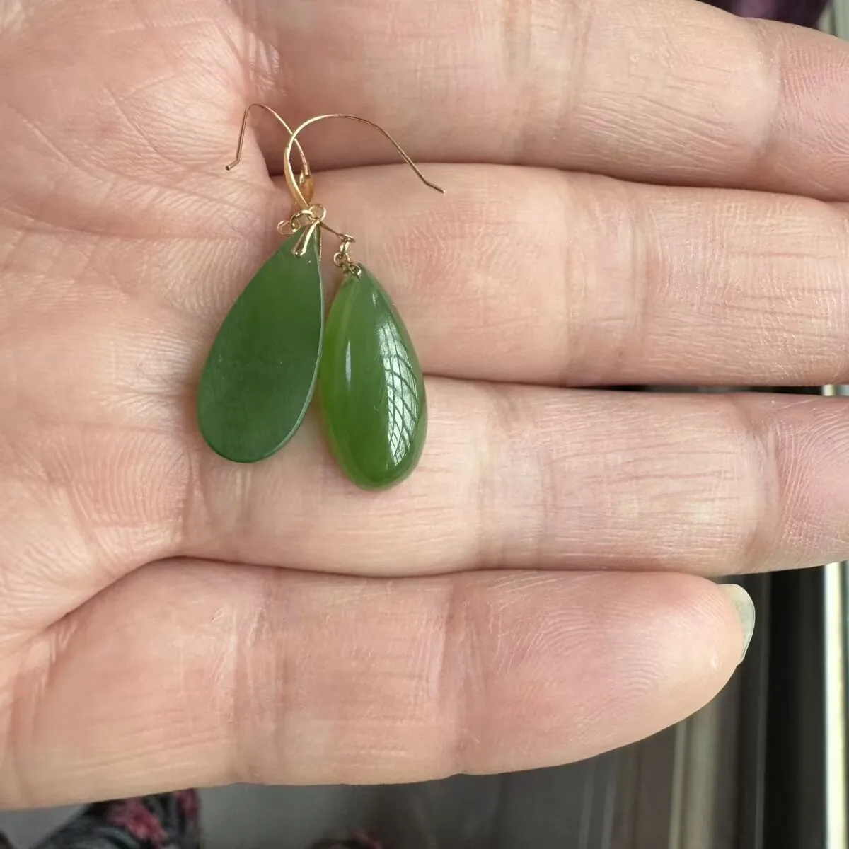 Free Shipping with Certificate 18K gold inlaid natural Hetian jade water droplet earrings Jewelry