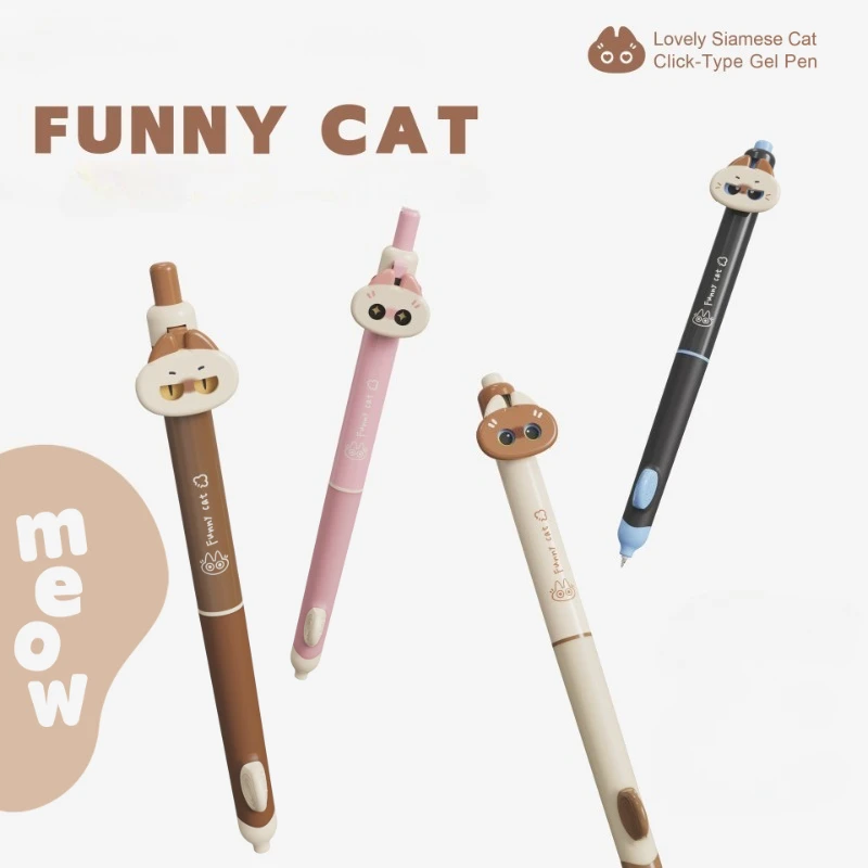 

Милая мусорная гелевая ручка с сиамским котом, 0,5 мм, черные чернила, быстросохнущая гладкая ручка для письма, ручка с забавными животными и кнопками для студентов, экзамена
