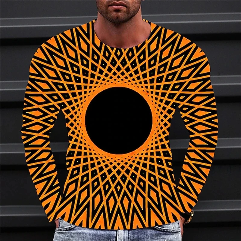 Men\'s T Shirt Tee Graphic Prints Geometry Crew Neck Yellow Red Purple Orange Green 3D Printed Outdoor Tops T-shirt Men Clothing